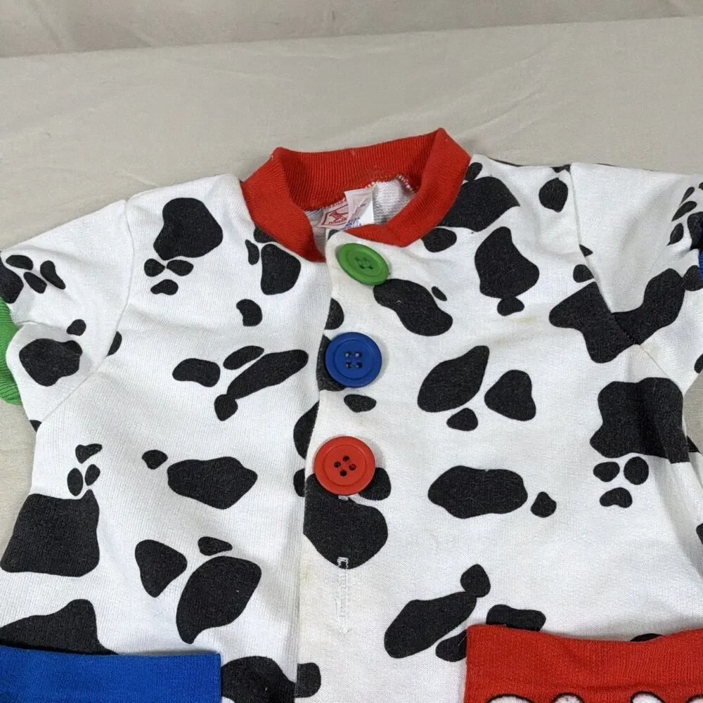 Vintage Buster Brown Baby 12M Cow Print Romper Coveralls Made in USA - 80s?